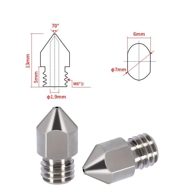 MK8 Pointed Titanium Alloy Nozzle –M6 Thread ,1.75/0.4mm